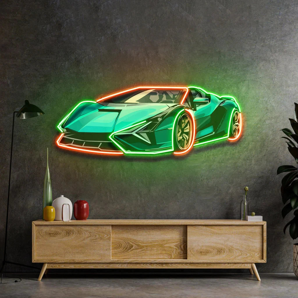 Racing Car Neon Sign UV Print Hypercar Neon Game Room/Boy Room Decor Super Racing Car Bar Club Wall Decor Gift for Him