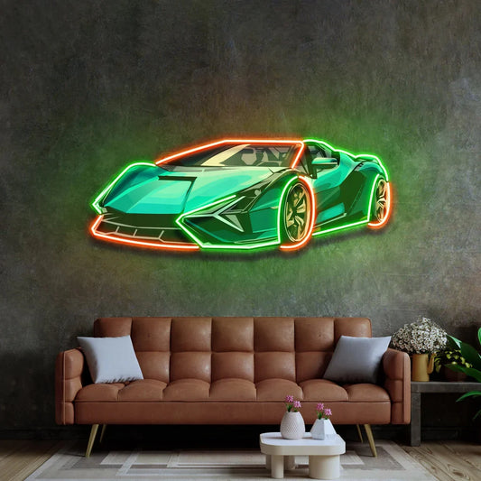 Racing Car Neon Sign UV Print Hypercar Neon Game Room/Boy Room Decor Super Racing Car Bar Club Wall Decor Gift for Him