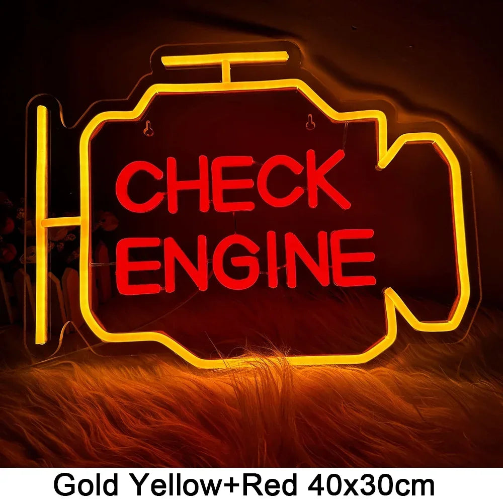 Car Garage Neon Signs Led Lights Check Engine Art Logo Room Decoration Auto Car Repair Shop USB Power Neon Light Up Sign Lamp