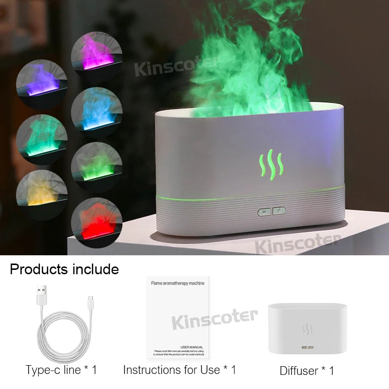 KINSCOTER Aroma Diffuser Air Humidifier Ultrasonic Cool Mist Maker Fogger Led Essential Oil Flame Lamp Difusor