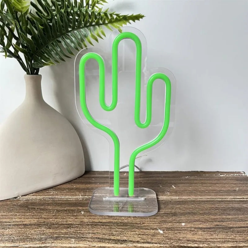 LED Mini Lamp Cactus Sign with Stand Neon Light Signs Bedroom Kids Room Home Decor USB Plug Neon Lights Personalized Gift