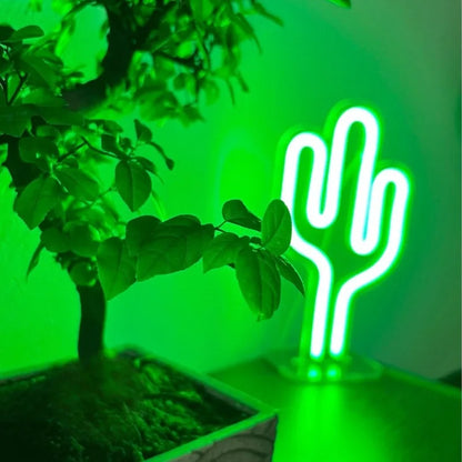 LED Mini Lamp Cactus Sign with Stand Neon Light Signs Bedroom Kids Room Home Decor USB Plug Neon Lights Personalized Gift