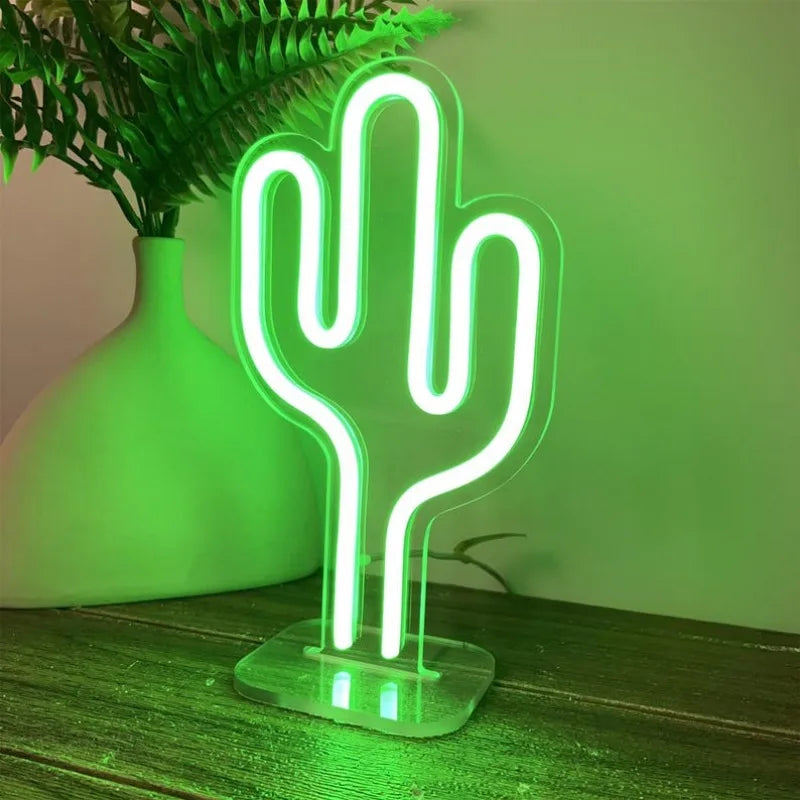 LED Mini Lamp Cactus Sign with Stand Neon Light Signs Bedroom Kids Room Home Decor USB Plug Neon Lights Personalized Gift