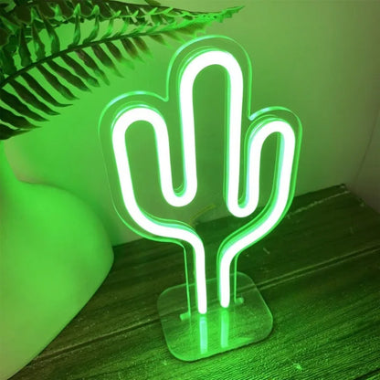 LED Mini Lamp Cactus Sign with Stand Neon Light Signs Bedroom Kids Room Home Decor USB Plug Neon Lights Personalized Gift