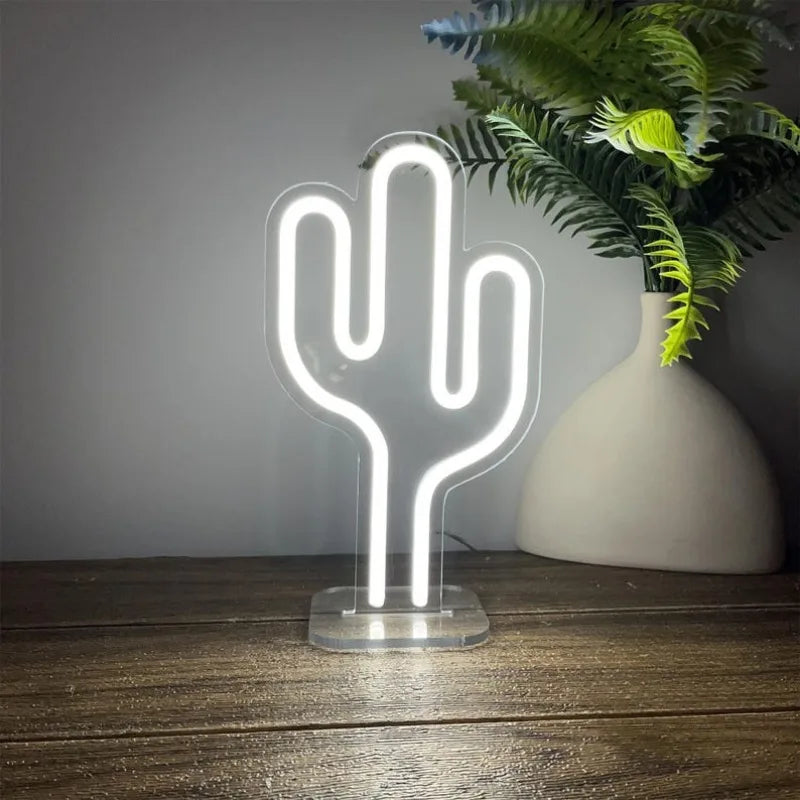 LED Mini Lamp Cactus Sign with Stand Neon Light Signs Bedroom Kids Room Home Decor USB Plug Neon Lights Personalized Gift