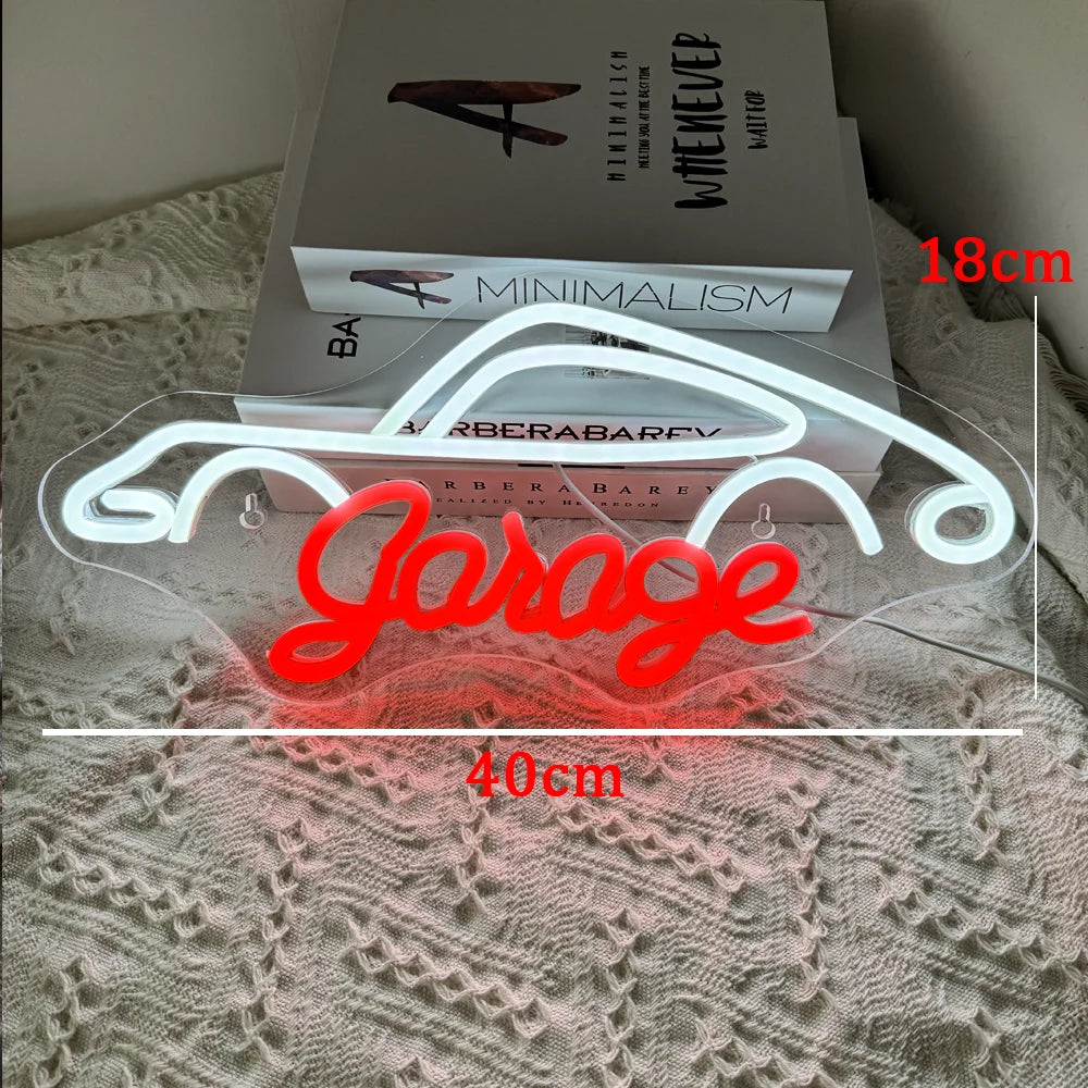 Car Garage Neon Signs Led Lights Check Engine Art Logo Room Decoration Auto Car Repair Shop USB Power Neon Light Up Sign Lamp