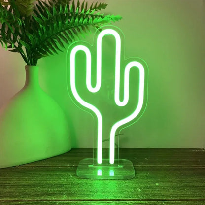 LED Mini Lamp Cactus Sign with Stand Neon Light Signs Bedroom Kids Room Home Decor USB Plug Neon Lights Personalized Gift