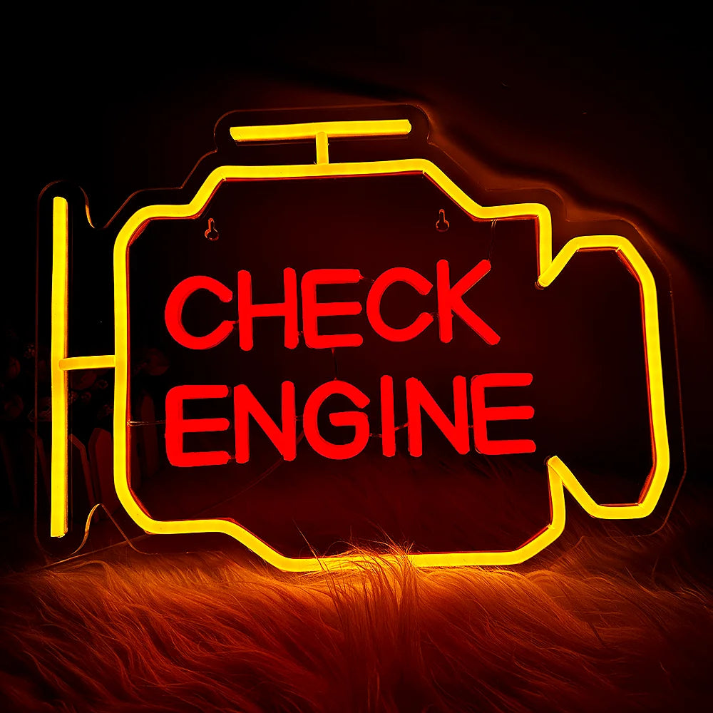 Car Garage Neon Signs Led Lights Check Engine Art Logo Room Decoration Auto Car Repair Shop USB Power Neon Light Up Sign Lamp