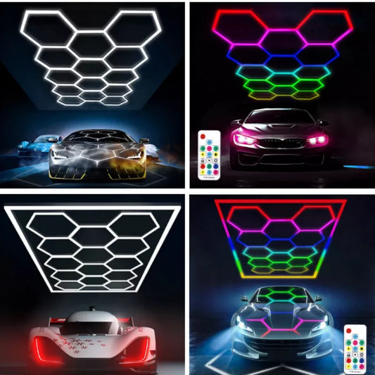 Cutomized Hexagon Led Garage Light RGB Ceiling Lights Color Change Dimmable for Barber Gaming Wall Panel,Room Decor,Shop